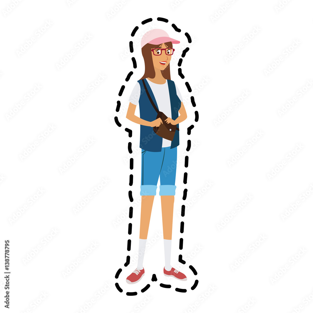 pretty young woman with baseball hat and glasses icon image vector