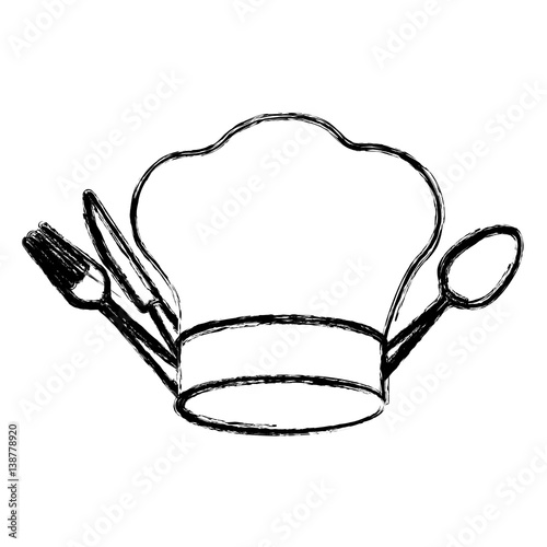 contour hat with cutlery icon, vector illustraction design image