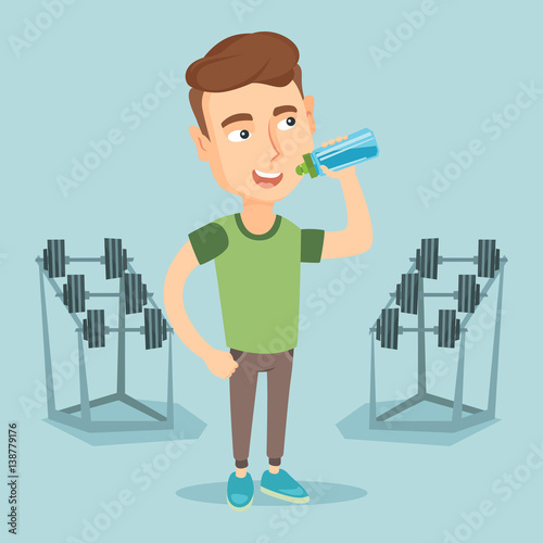 Sportive man drinking water vector illustration.