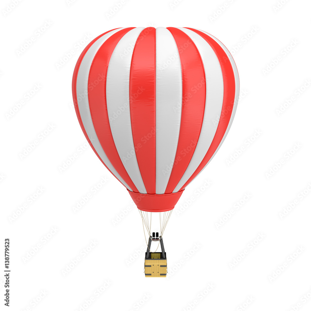 Naklejka premium Renderowania 3d balonu na ogrzane powietrze czerwony i biały z koszem na białym tle.
