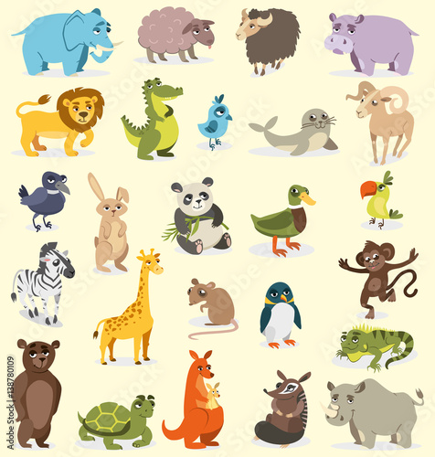 set of different animals. birds, mammals, reptiles. vector drawing