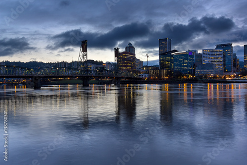 Portland City Skyline with Hawthorne Bridge at Dusk © David Gn