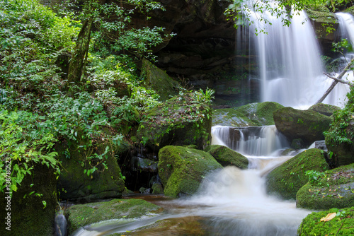 Fototapeta Naklejka Na Ścianę i Meble -  beautiful waterfall in rainforest at phu tub berk mountain  phetchabun, Thailand (Mun Dang waterfalls)