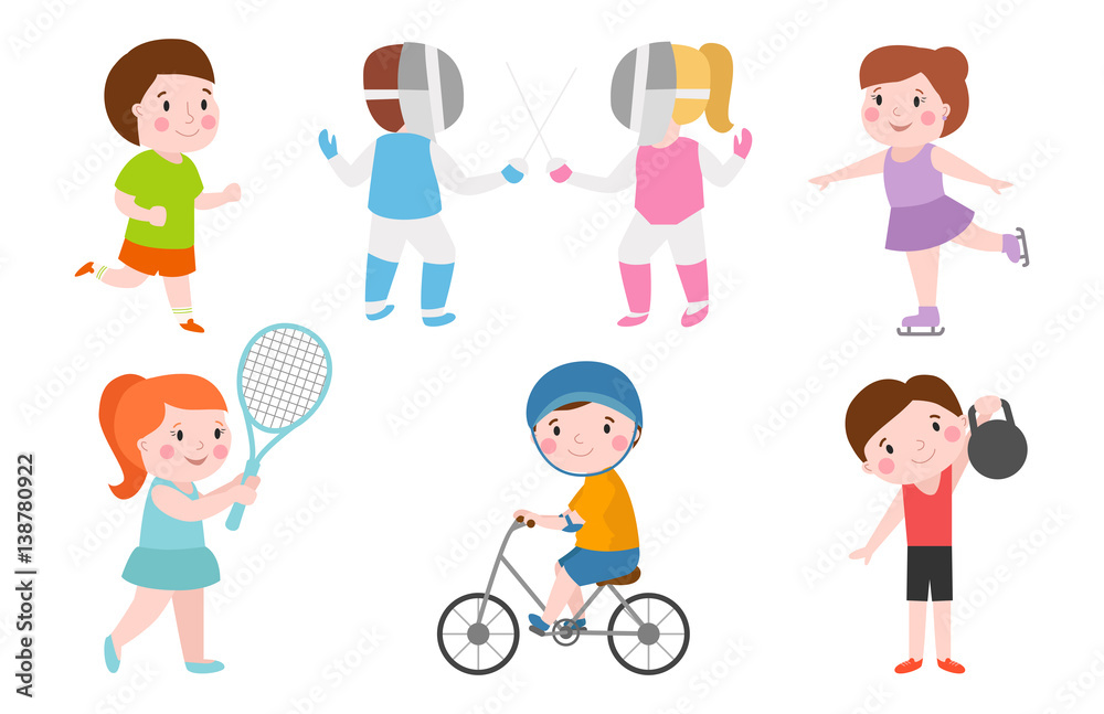 Young kids sportsmens future roller skates gymnastics isolated on white and children young winners after sport school team players vector illustration.