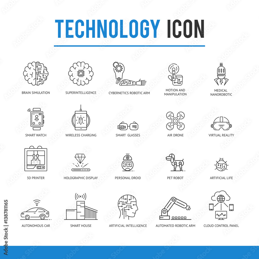 Artificial intelligence technology icon pack. Artificial intelligence technology icon pack.