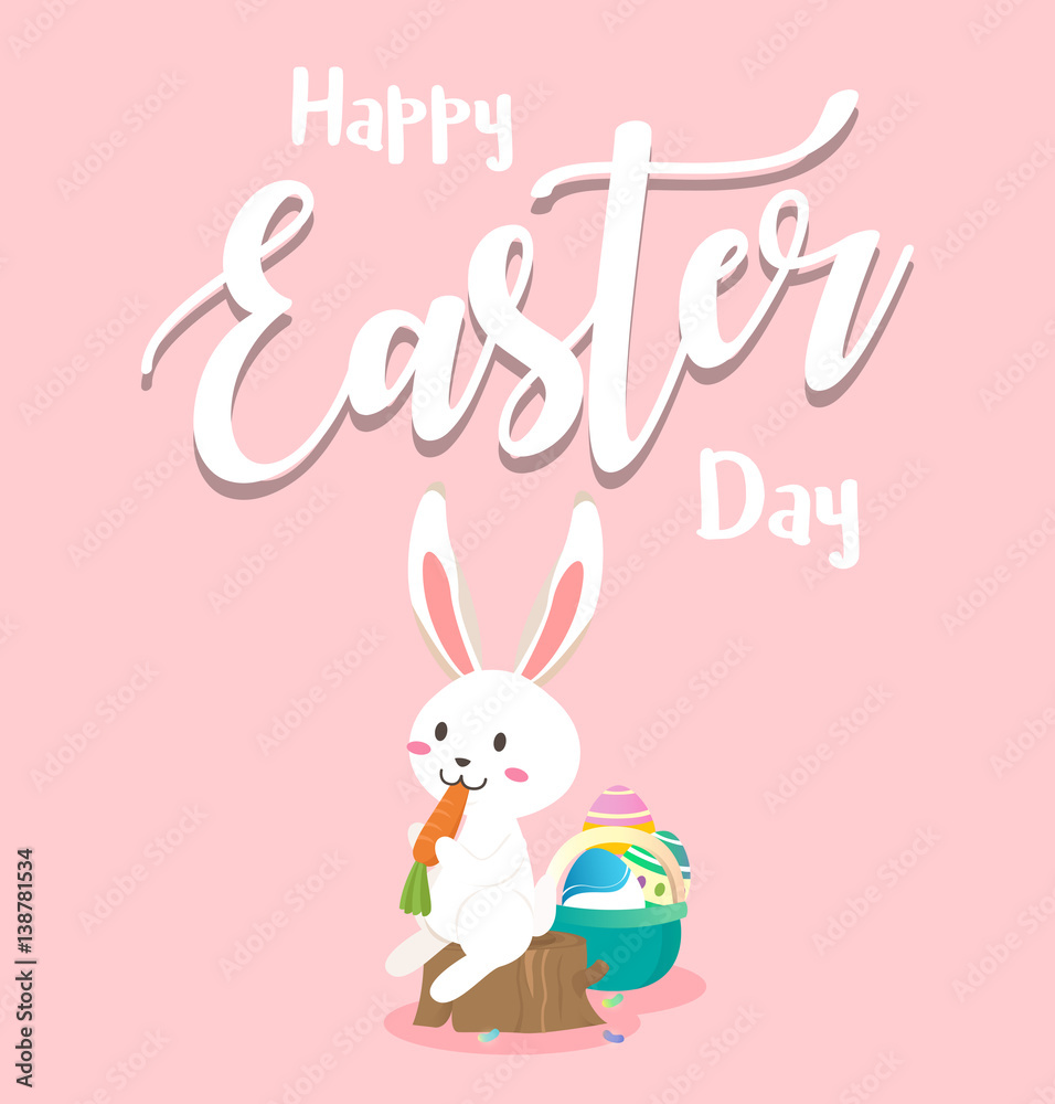Happy easter day with white Easter rabbit. Happy easter day with white Easter rabbit.