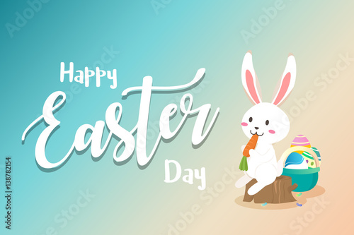 Happy easter day with white Easter rabbit.