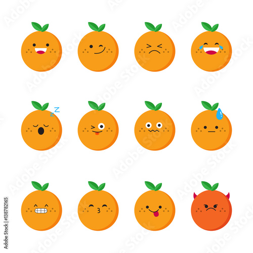 Orange modern flat emoticon set