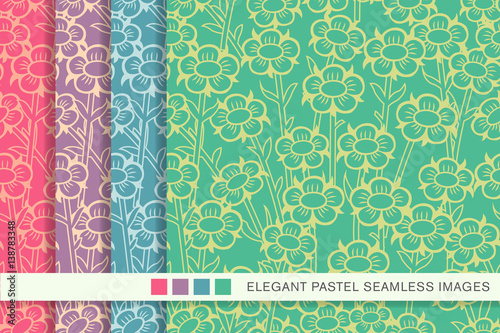 Seamless pastel background set round flower