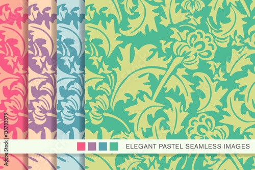 Seamless pastel background set spiral leaf flower plant