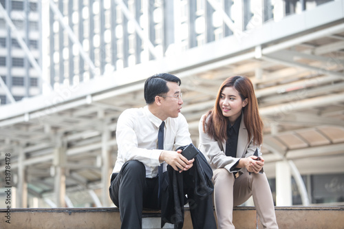Asia business people or businessman and businesswoman outdoor  Protrait business concept.