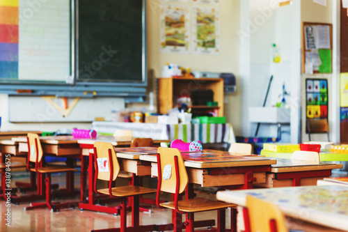 Elementary classroom, back to school concept photo