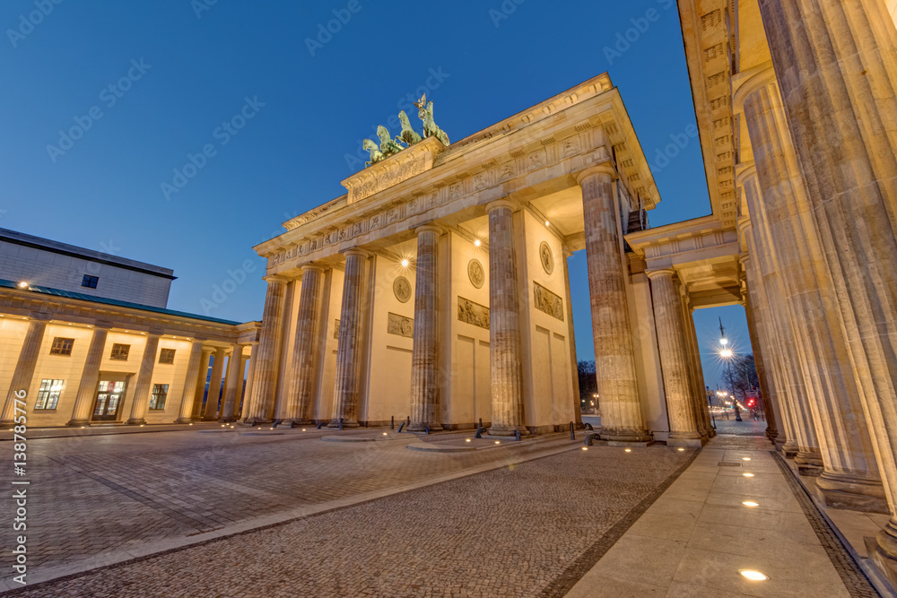 The famous landmark Brandenburger Tor in Berlin at night