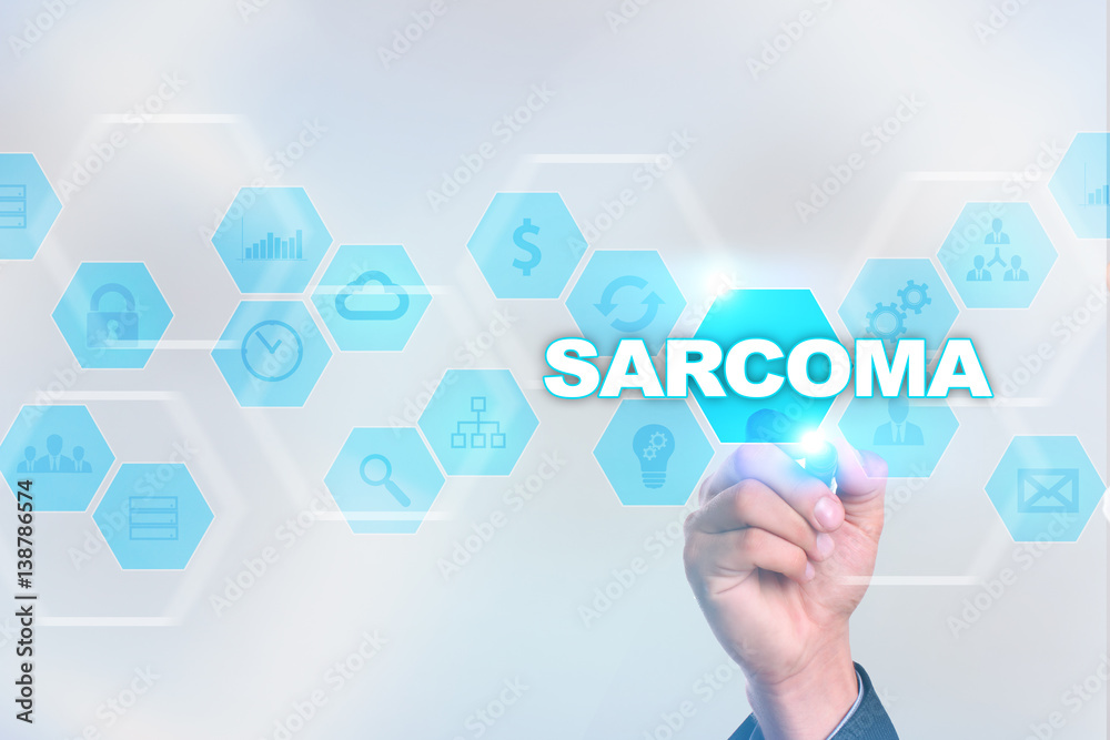 Medical doctor drawing sarcoma on the virtual screen. Medical doctor drawing sarcoma on the virtual screen.