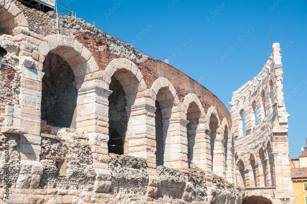 Partial view of the external perimeter of the Verona Arena, Italy