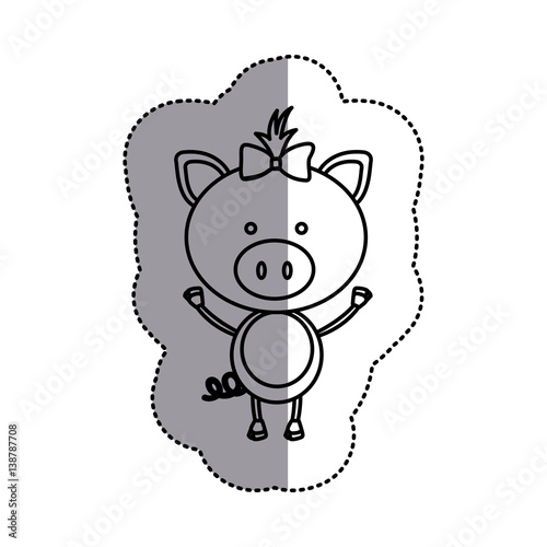 contour teddy pig bow head  vector illustration design