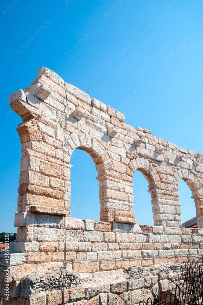 Partial view of the external perimeter of the Verona Arena, Italy