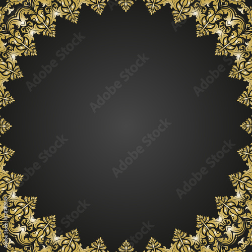 Classic vector golden square frame with arabesques and orient elements. Abstract ornament with place for text. Vintage pattern