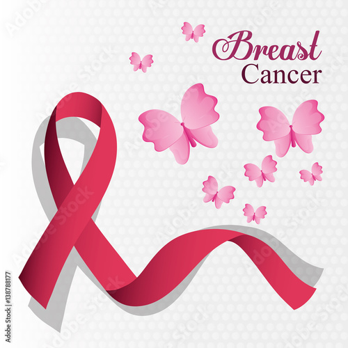 breast cancer ribbon and butterfly card vector illustration eps 10