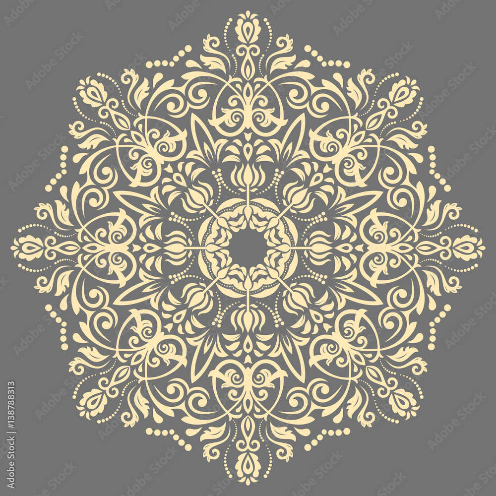 Elegant vector round golden ornament in classic style. Abstract traditional pattern with oriental elements, Classic vintage pattern