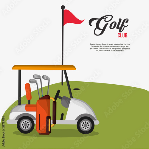 golf club car bag and clubs flag vector illustration eps 10
