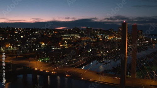Tacoma waterfront aerial view in early evening