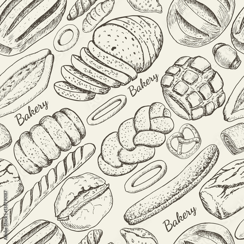 Seamless pattern with a variety of bakery products