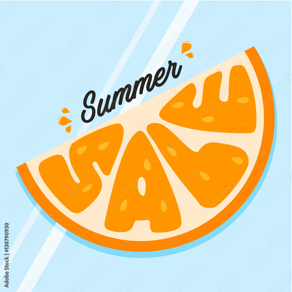 Summer Sale. Juicy slice orange. Vinyl sticker on the glass Summer Sale. Juicy slice orange. Vinyl sticker on the glass