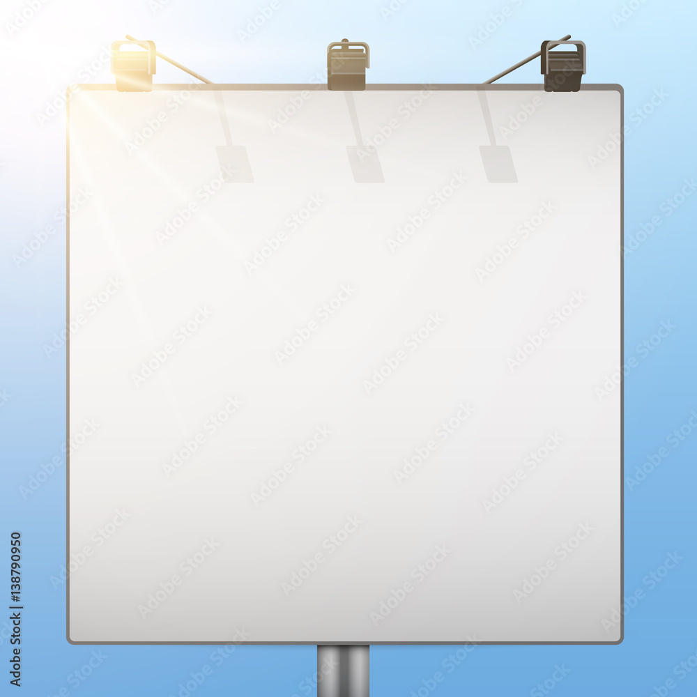 Closeup Empty mockup billboard with sky and sun at day. Square format. Vector Illustration isolated on background. Closeup Empty mockup billboard with sky and sun at day. Square format. Vector Illustration isolated on background.