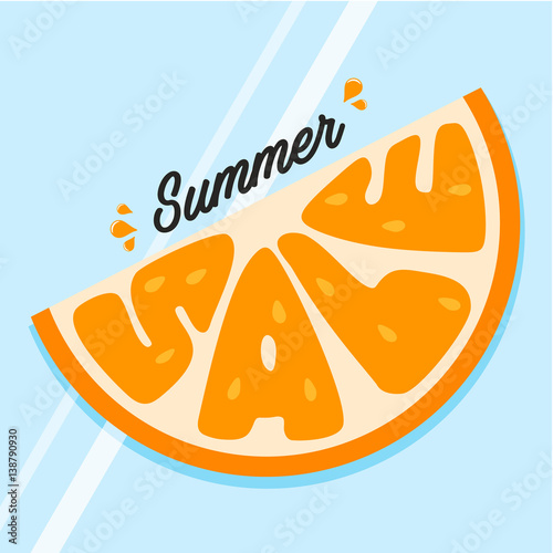 Summer Sale. Juicy slice orange. Vinyl sticker on the glass