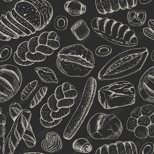 Seamless pattern with a variety of bakery products