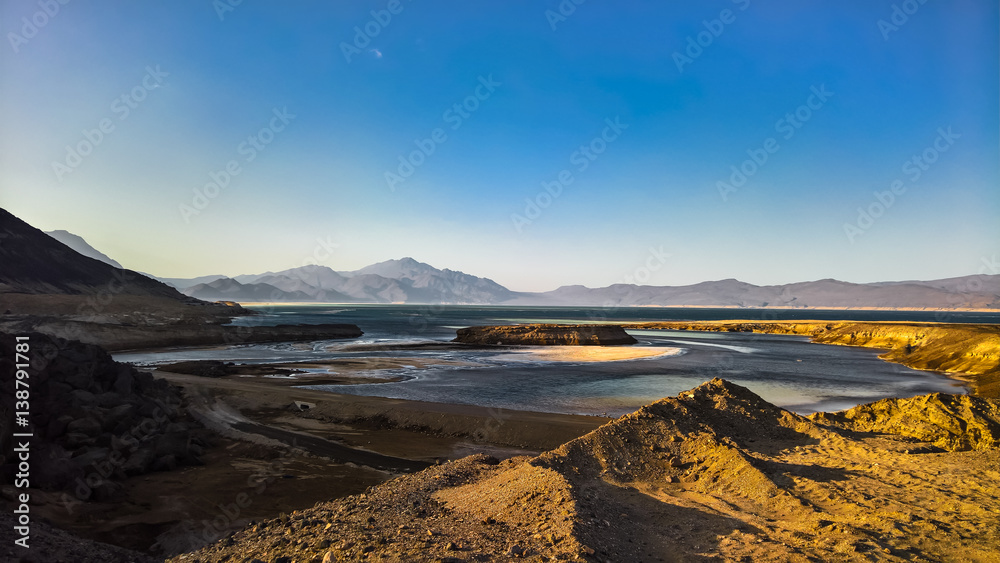 Panorama of Crater salt lake Assal, Djibouti Panorama of Crater salt lake Assal, Djibouti