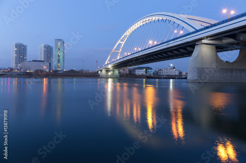 Apollo bridge and highrise buildings in Bratislava, Slovakia.