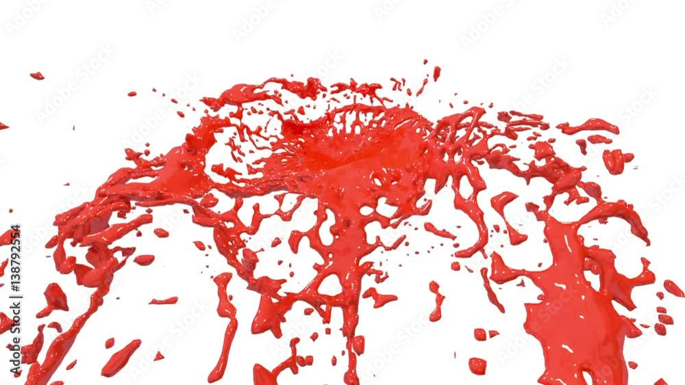 red paint fountain 3d on white background with alpha channel use alpha mask. Top of a fountain with vortex liquid. 3D render high detail. Version 3