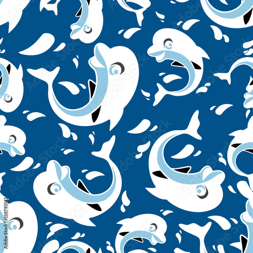 Seamless repeating pattern of dolphins.Vector