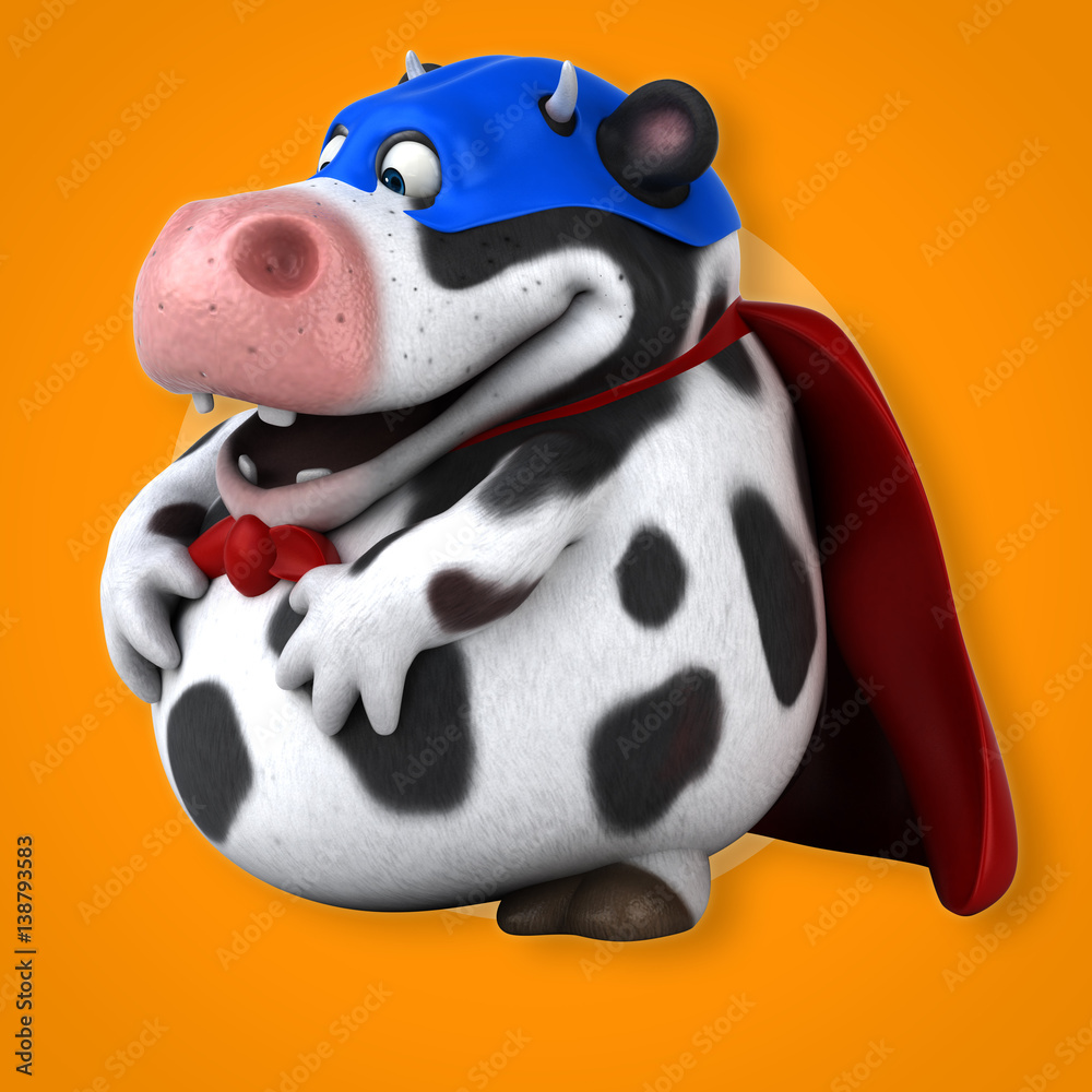 Naklejka premium Super cow - 3D Illustration