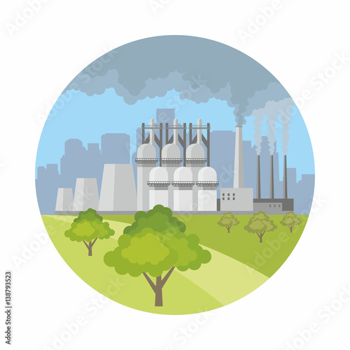 Industrial landscape with the image of a large metallurgical plant. Vector background.