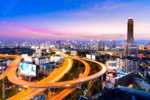 Bangkok skyline downtown and express way