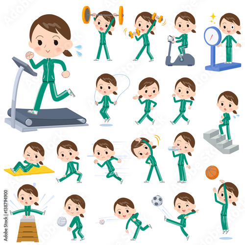 school girl Green jersey Sports   exercise