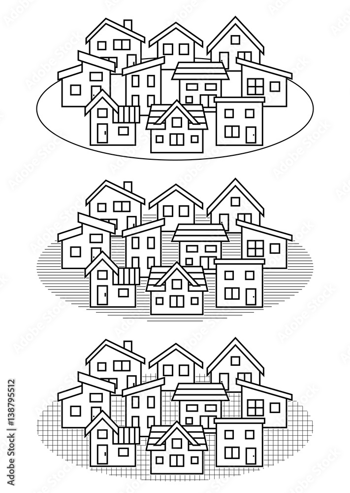 Fototapeta premium シンプルな住宅街(線画)