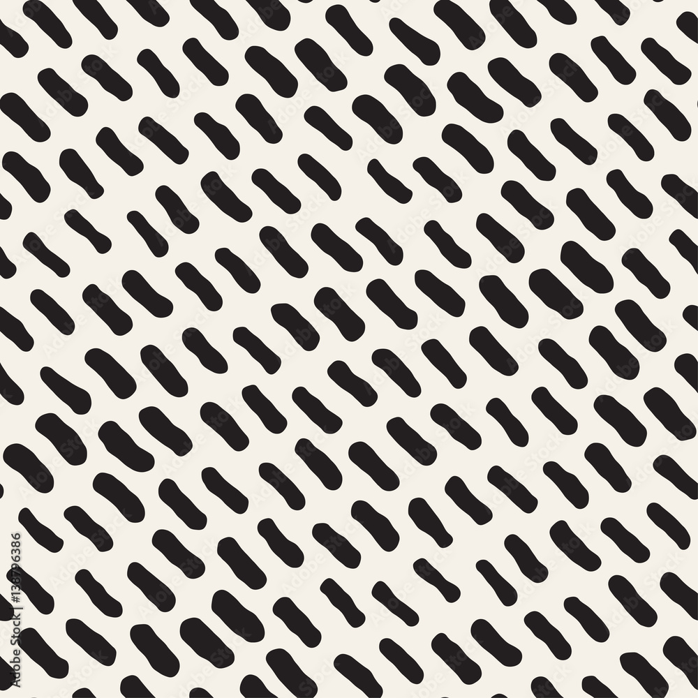 Hand Drawn Scattered Wavy Lines Monochrome Texture. Vector Seamless Black and White Pattern