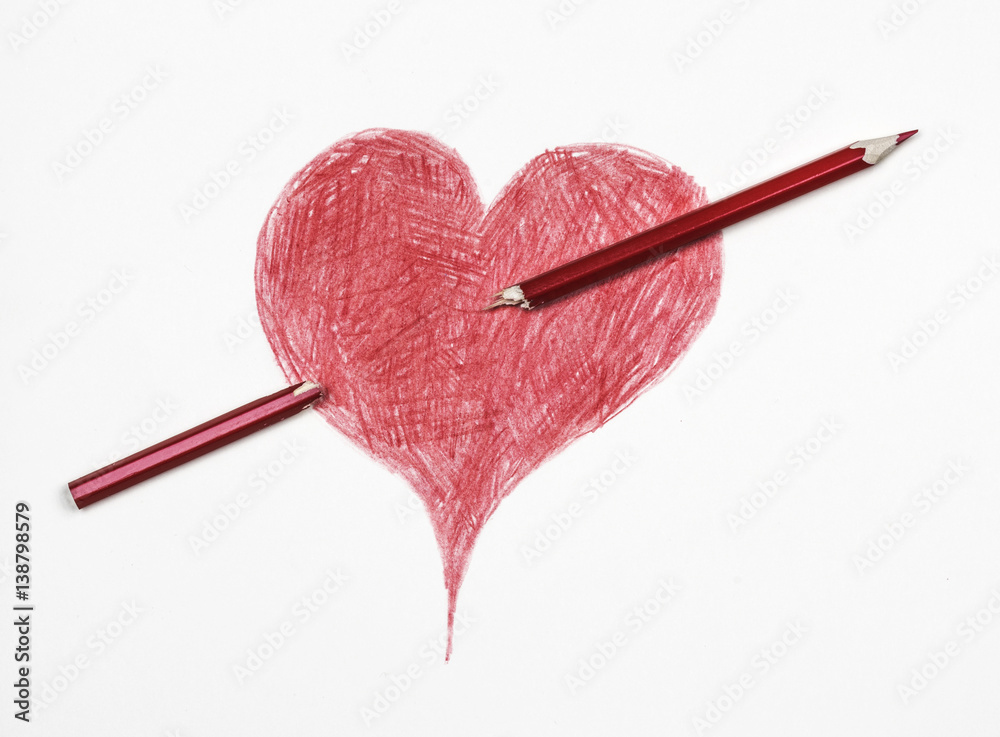 Ped drawn heart crossed witch color pencil Ped drawn heart crossed witch color pencil