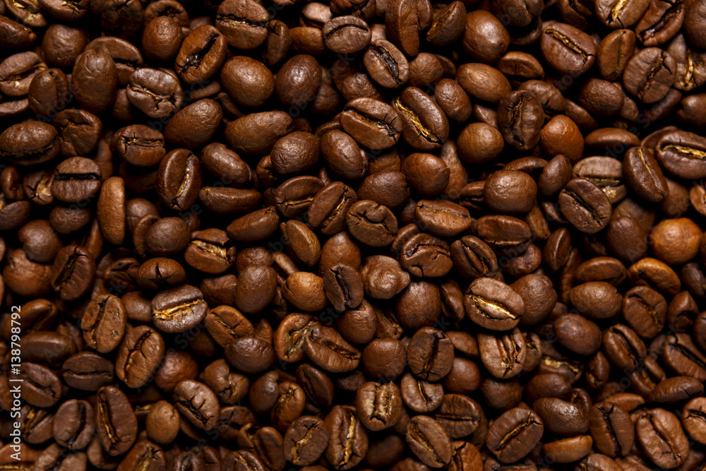 Fototapeta premium Coffee beans top view. Background