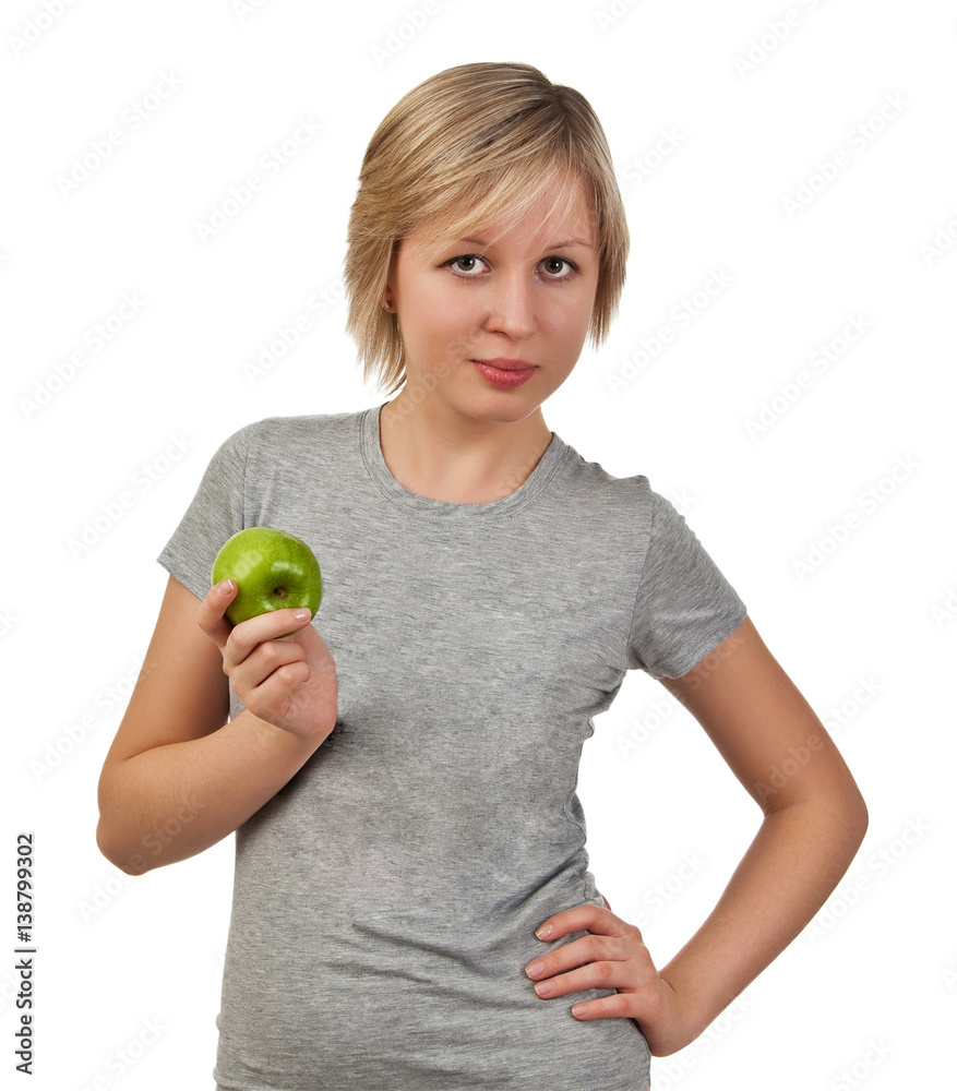 Beautiful young woman holding green apple Beautiful young woman holding green apple