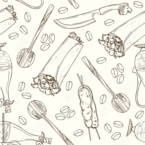 Arabic food vector set. Arabian cuisine illustration.