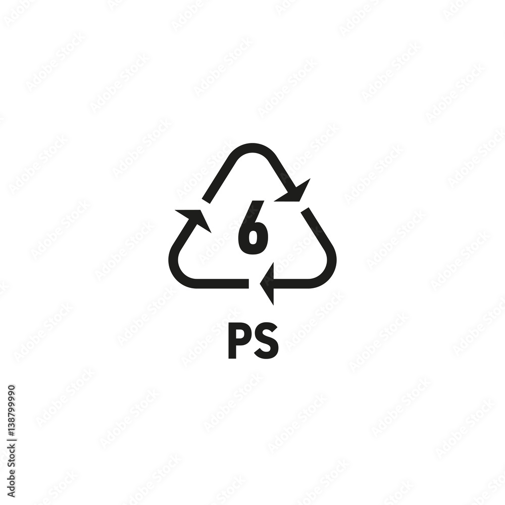 Packaging symbol isolated on white background vector illustration. Recycling symbol showing packaging materials made from polystyrene material. PS 6 sign Packaging symbol isolated on white background vector illustration. Recycling symbol showing packaging materials made from polystyrene material. PS 6 sign
