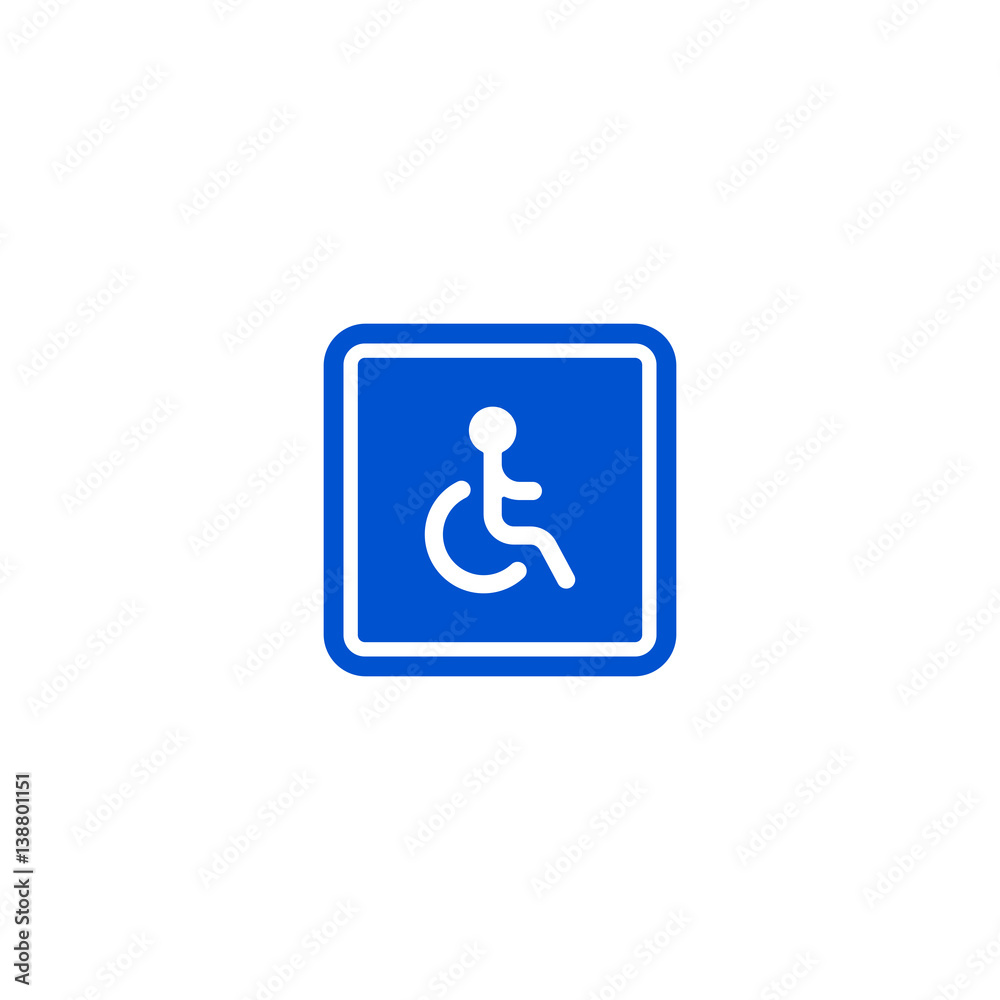Only disabled person parking roadsign isolated on white background vector illustration. Wheelchair handicap icon, car parking regulation symbol, traffic sign, road information and help Only disabled person parking roadsign isolated on white background vector illustration. Wheelchair handicap icon, car parking regulation symbol, traffic sign, road information and help