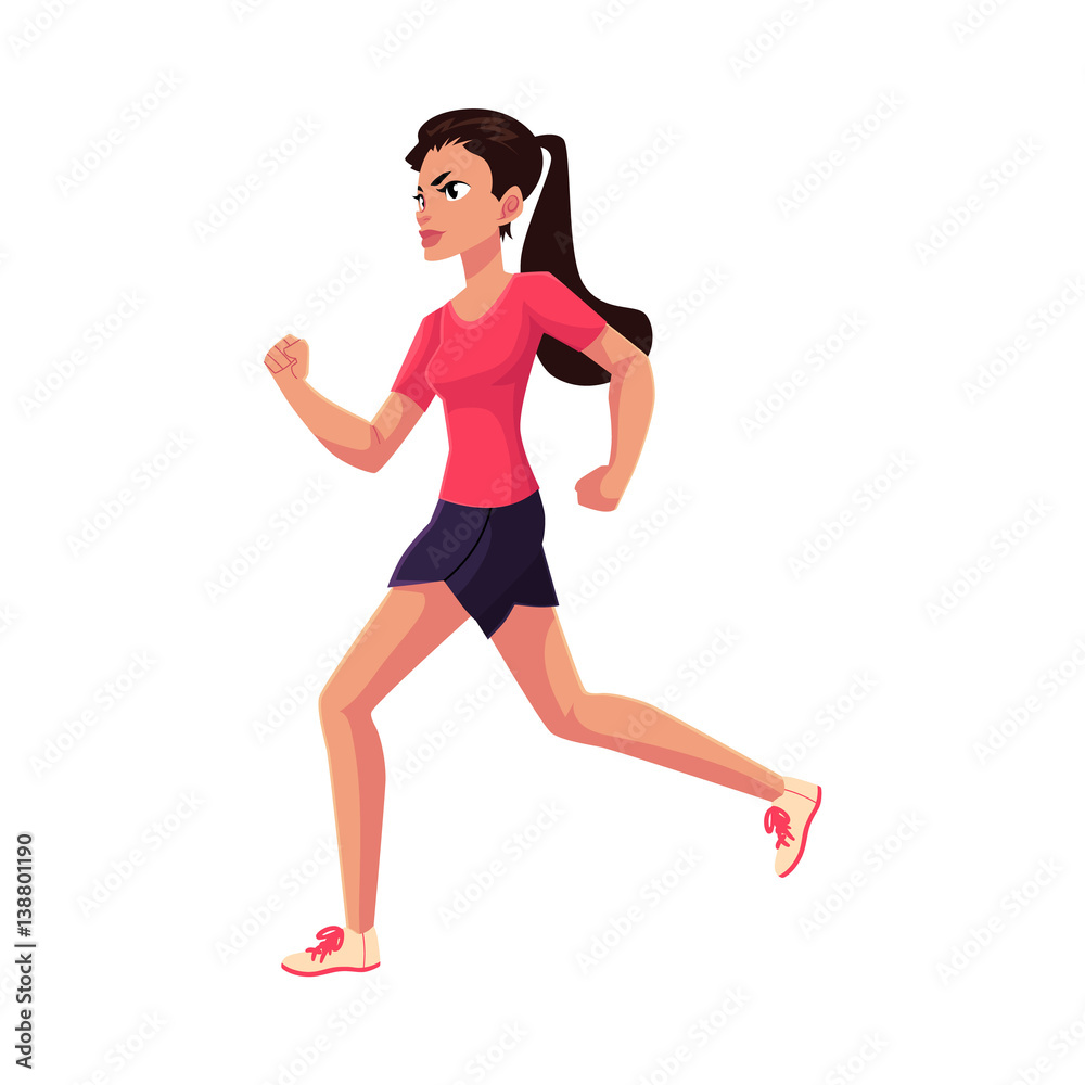 Young and pretty female runner, sprinter, jogger, cartoon vector  illustration isolated on white background. Woman, girl running, sprinter,  track and field, healthy lifestyle concept Stock Vector | Adobe Stock