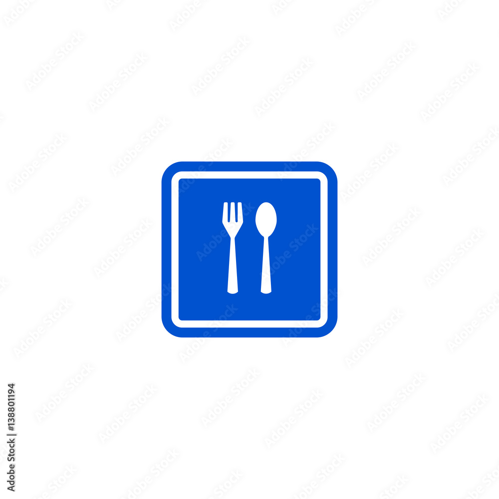 Restaurant roadsign isolated on white background vector illustration. Car parking regulation symbol, fork and spoon traffic sign, road information and help, roadway auto service icon