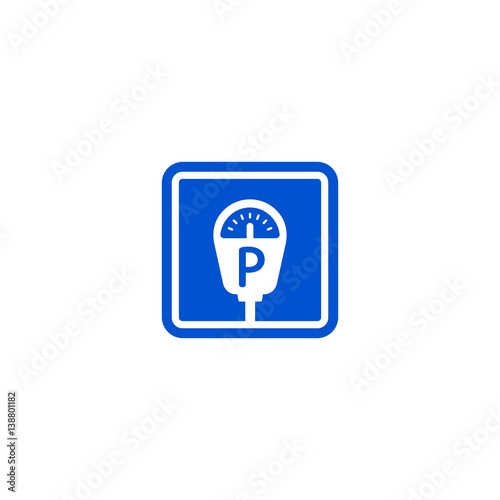 Parking metter roadsign isolated on white background vector illustration. Car parking regulation symbol, parking payment machine sign, road information and help, roadway auto service icon
